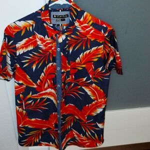 English Laundry Men's Button Down Hawaiian Shirt Navy/Orange/White-  (Sz SM)🔥🔥